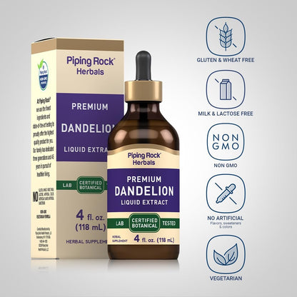 Piping Rock Dandelion Root Extract Liquid | 4 fl oz | Alcohol Free Tincture Drops | Premium Herbal Supplement | Vegetarian, Non-GMO, Gluten Free