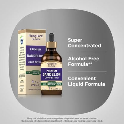 Piping Rock Dandelion Root Extract Liquid | 4 fl oz | Alcohol Free Tincture Drops | Premium Herbal Supplement | Vegetarian, Non-GMO, Gluten Free