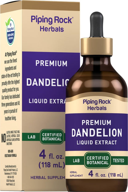 Piping Rock Dandelion Root Extract Liquid | 4 fl oz | Alcohol Free Tincture Drops | Premium Herbal Supplement | Vegetarian, Non-GMO, Gluten Free