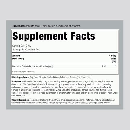 Piping Rock Dandelion Root Extract Liquid | 4 fl oz | Alcohol Free Tincture Drops | Premium Herbal Supplement | Vegetarian, Non-GMO, Gluten Free - görsel 4