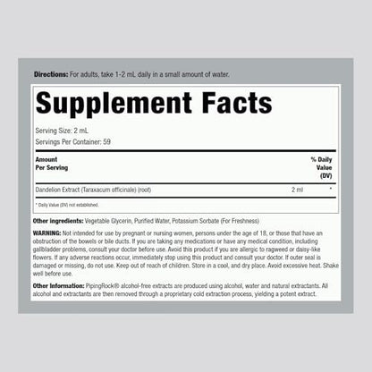 Piping Rock Dandelion Root Extract Liquid | 4 fl oz | Alcohol Free Tincture Drops | Premium Herbal Supplement | Vegetarian, Non-GMO, Gluten Free