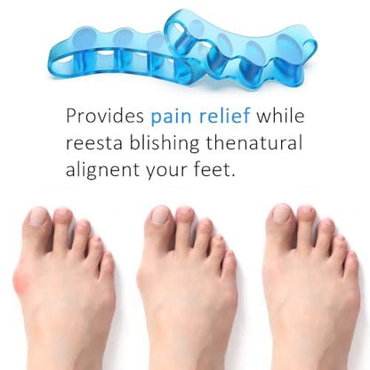 Sosede 4 Pcs Toe Separator, Bunion Corrector for Women Men Toe Spacers to Correct Bunions Yoga Toes Straightener Stretcher Big Toes Correctors Gel Separators (Blue+Pink)