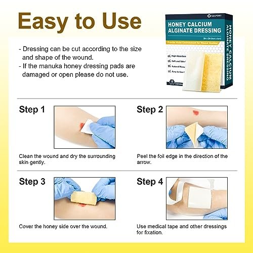 Ceeport Manuka Honey Calcium Alginate Wound Dressing, 2"x 2" High Absorbency Honey Wound Dressing with Calcium Alginate, Medical Grade Manuka Honey Wound Care Bandages Patches for Wounds (Pack of 10) - görsel 3