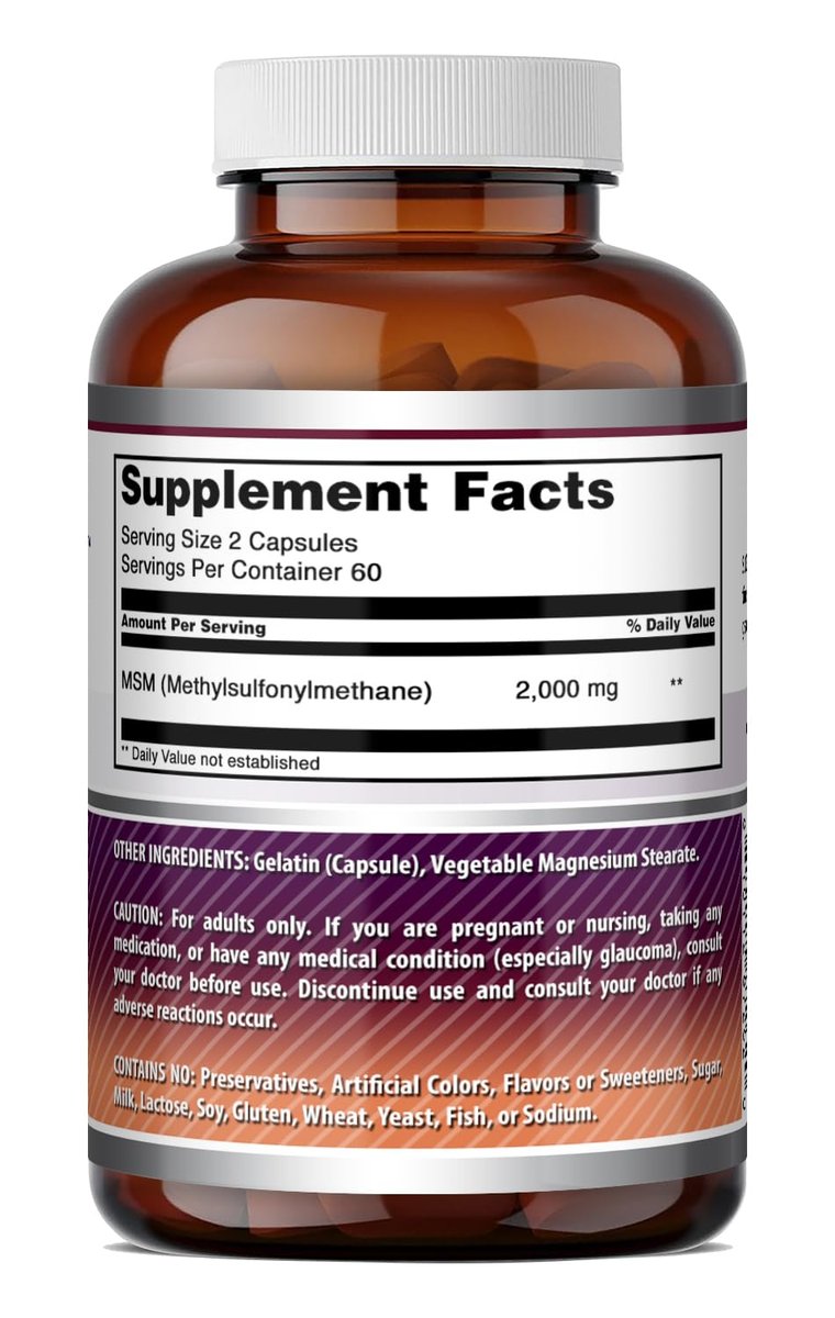 Amazing Formulas MSM (Methylsulfonylmethane) Supplement | 2000 mg Per Serving | Capsules | Non-GMO | Gluten Free | Made in USA (120 Count | Pack of 1) - görsel 1