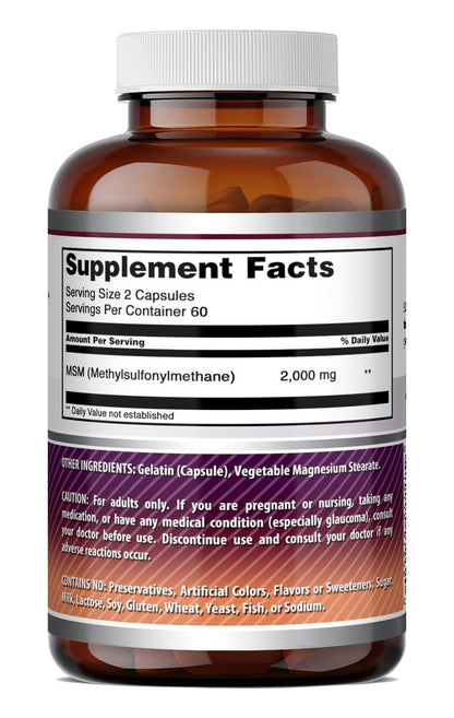 Amazing Formulas MSM (Methylsulfonylmethane) Supplement | 2000 mg Per Serving | Capsules | Non-GMO | Gluten Free | Made in USA (120 Count | Pack of 1)