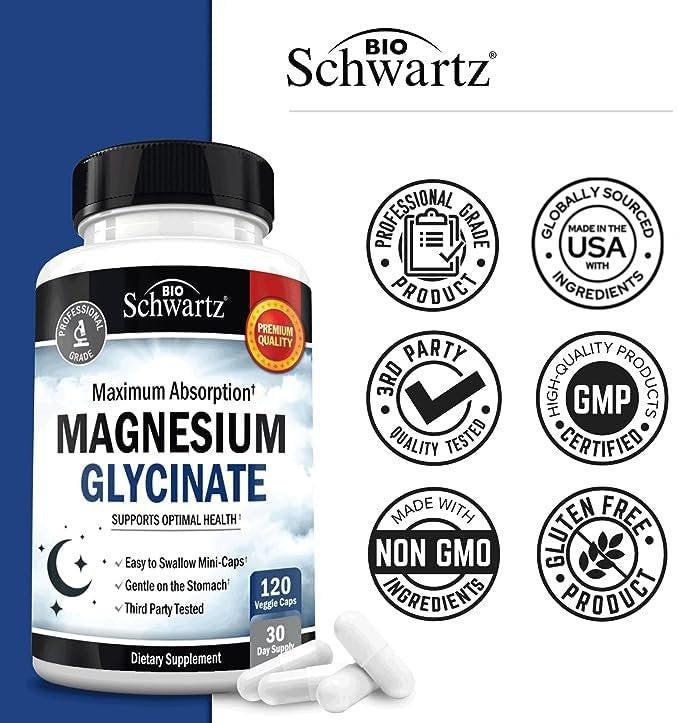 BioSchwartz Magnesium Glycinate 500mg Capsules (120 Mini Caps) – Maximum Absorption Magnesium Supplement for Healthy Nerves, Muscles, Heart, Mood and Sleep Support (Vegan, Gluten-Free, Non-GMO) - görsel 3
