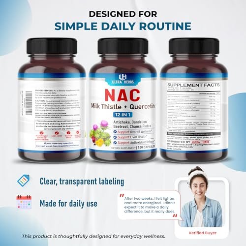 NAC Supplement N-Acetyl Cysteine Enriched with Milk Thistle, Quercetin - Support Immunity, Respiratory Health & Liver Detox | 150 Capsules - görsel 15