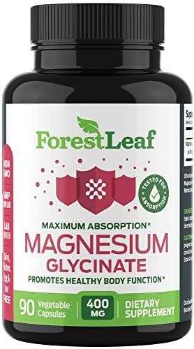 ForestLeaf Magnesium Glycinate 400mg for Sleep & Relaxation – High Absorption Magnesium Supplement for Muscle, Nerve, Heart & Bone Support – Gluten Free, Non-GMO – 90 Caps