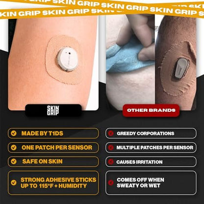 Skin Grip Adhesive Patches Compatible with Dexcom G7 & Stelo CGM with Cutout – Waterproof & Sweatproof Cover for Continuous Glucose Monitor Sensor, Stays Secure for 10-15 Days – 20 Pack, Tan