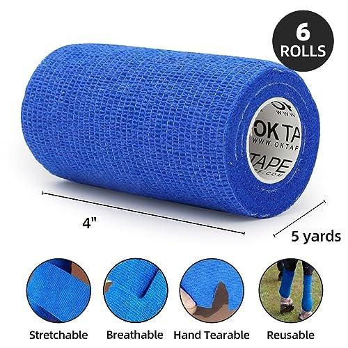 OK TAPE Self Adherent Cohesive Bandages Wrap - 6Packs, 4" x 5 Yards, Non-Woven Self Adhesive Bandage Wrap for Thumb, Finger, Wrist, Ankle, Vet Wrap Bandages Tape (Mixed Colors) - görsel 4