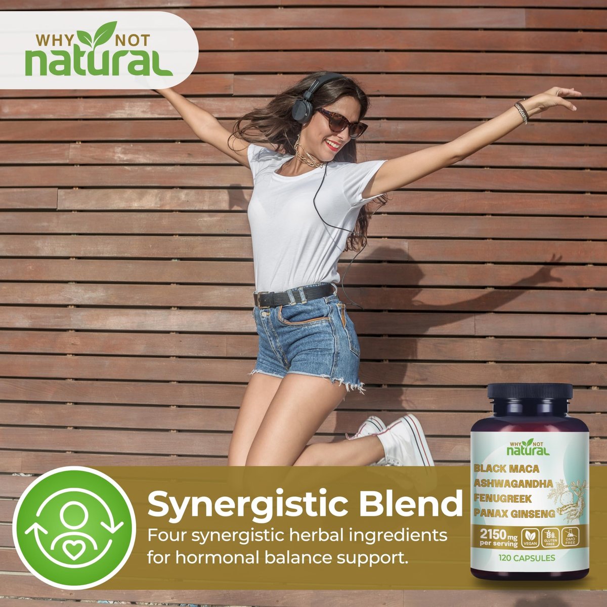 Why Not Natural 4-in-1 Organic Black Maca Root, Ashwagandha, Fenugreek, Panax Ginseng Capsules, Supplement for Men and Women - görsel 6
