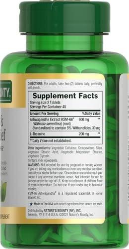 Nature's Bounty Stress Relief, Ashwagandha KSM-66, Supports Occasional Stress Relief, Dietary Supplement, 2 Tablets per Day, Vegetarian Tablets, Gluten Free, 90 Ct - görsel 13