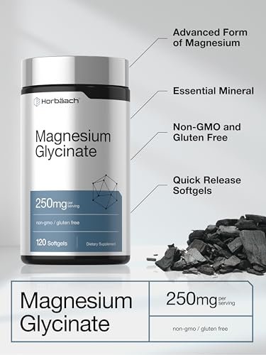 Horbäach Magnesium Glycinate | 250mg | 120 Softgels | Non-GMO and Gluten Free Supplement