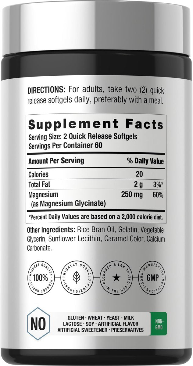 Horbäach Magnesium Glycinate | 250mg | 120 Softgels | Non-GMO and Gluten Free Supplement - görsel 4