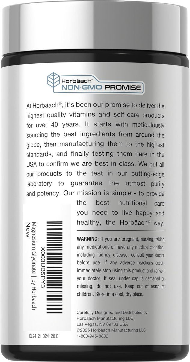 Horbäach Magnesium Glycinate | 250mg | 120 Softgels | Non-GMO and Gluten Free Supplement - görsel 6
