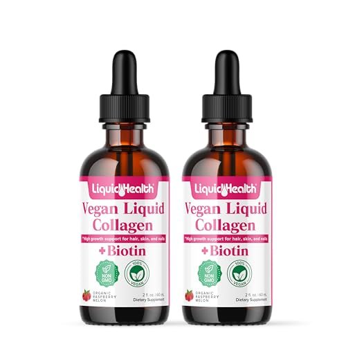 LIQUIDHEALTH 100% Vegan Collagen Plus Biotin 100,000mcg Liquid Drops - Plant-Based Liquid Collagen for Women & Men - Hair & Nail Growth, Skin Health, Boosts Metabolism - Made in USA, Non-GMO (2 Pack) - görsel 1