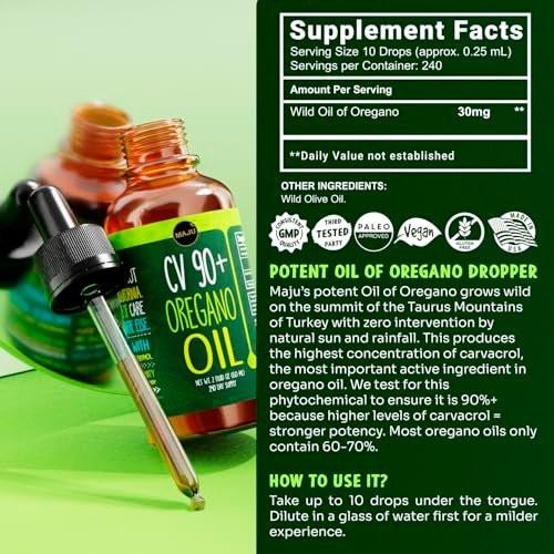 MAJU Oregano Oil Drops - Potent 90%+ Carvacrol (2 fl Oz) Wild Mediterranean Essential Oil of Oregano Liquid, Aceite de Oregano, Immune and Seasonal Support - görsel 5