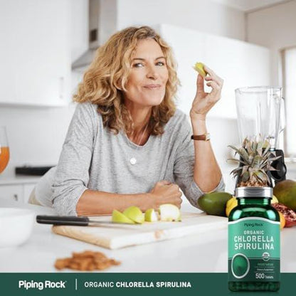 Piping Rock Organic Chlorella Spirulina | 500 Tablets | Vegetarian Pills | Non-GMO, Gluten Free Supplement