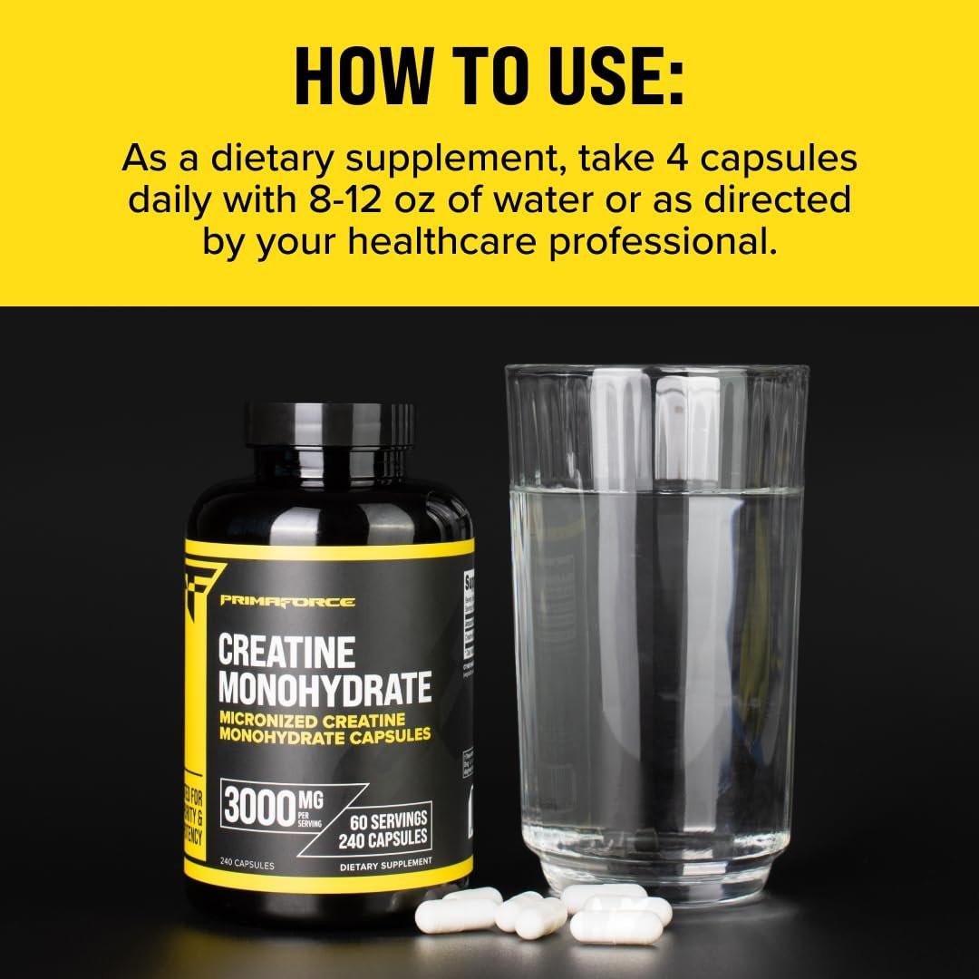 Primaforce Creatine Monohydrate Capsules - 240 Capsules, 3,000mg per Serving, Gluten Free and Non-GMO - görsel 13
