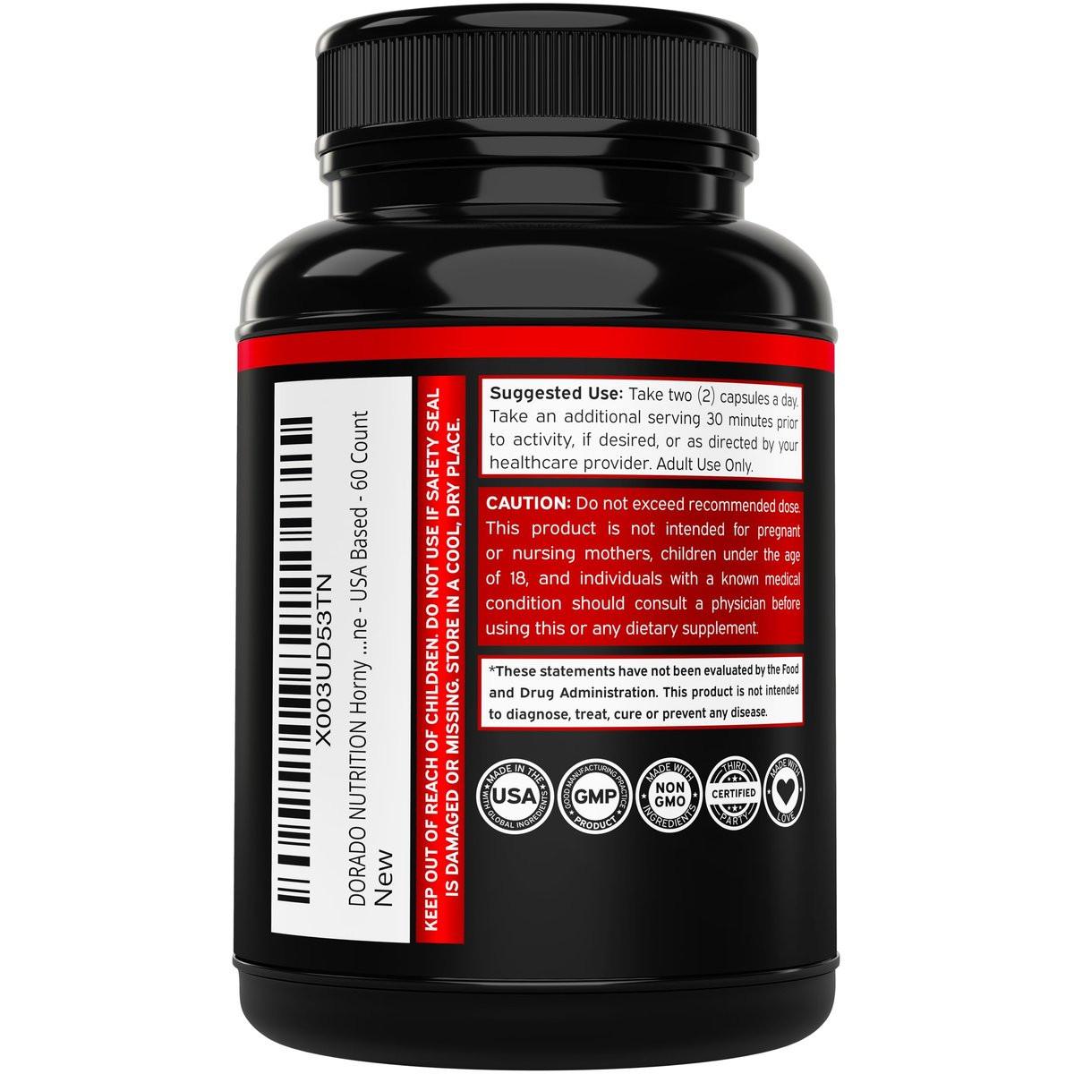 Horny Goat Weed For Men and Women - [20% Icariins Max Strength] - Stamina, Endurance, Circulation, Joint & Back Support - Maca Root, Ginseng, Yohimbine, Tribulus, L-Arginine - USA Made - 60 Count - görsel 7