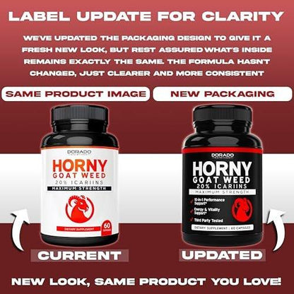 Horny Goat Weed For Men and Women - [20% Icariins Max Strength] - Stamina, Endurance, Circulation, Joint & Back Support - Maca Root, Ginseng, Yohimbine, Tribulus, L-Arginine - USA Made - 60 Count