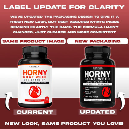 Horny Goat Weed For Men and Women - [20% Icariins Max Strength] - Stamina, Endurance, Circulation, Joint & Back Support - Maca Root, Ginseng, Yohimbine, Tribulus, L-Arginine - USA Made - 60 Count