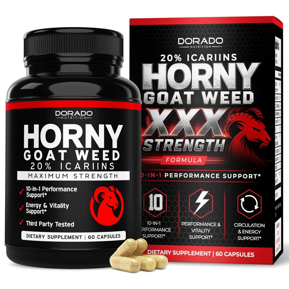 Horny Goat Weed For Men and Women - [20% Icariins Max Strength] - Stamina, Endurance, Circulation, Joint & Back Support - Maca Root, Ginseng, Yohimbine, Tribulus, L-Arginine - USA Made - 60 Count - görsel 1