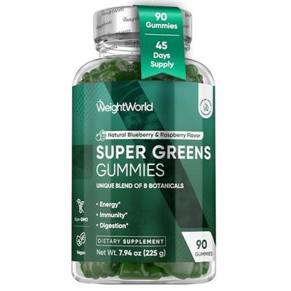 WeightWorld Super Greens Gummies - Energy, Immunity, Gut & Digestive Health - 45-Day Supply - Daily Greens Supplements - Moringa, Broccoli, Spinach + Vitamins & Minerals - 90 Vegan Superfood Gummies