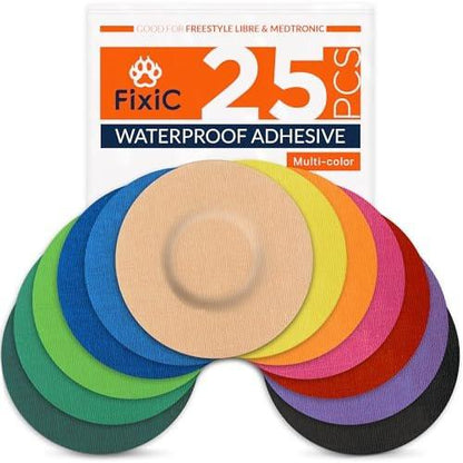 FixiС Sensor Covers 25 Pack 3 1/2" - Perfect Freestyle Adhesive Bandages for Libre 1, 2, 3 & Plus - G7 & Stelo - Guardian - Waterproof Adhesive Patches - Pre-Cut - The Best Fixation! (Multi-Color)