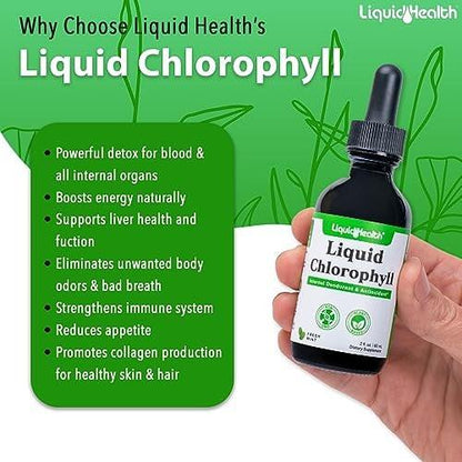 LIQUIDHEALTH Liquid Chlorophyll Drops - Internal Deodorizer, Liver Detox, Immune Support, Promote Collagen for Hair & Skin, Stop Bad Breath, Reduce Appetite - Made in the USA, Vegan, Non-GMO (2 oz)