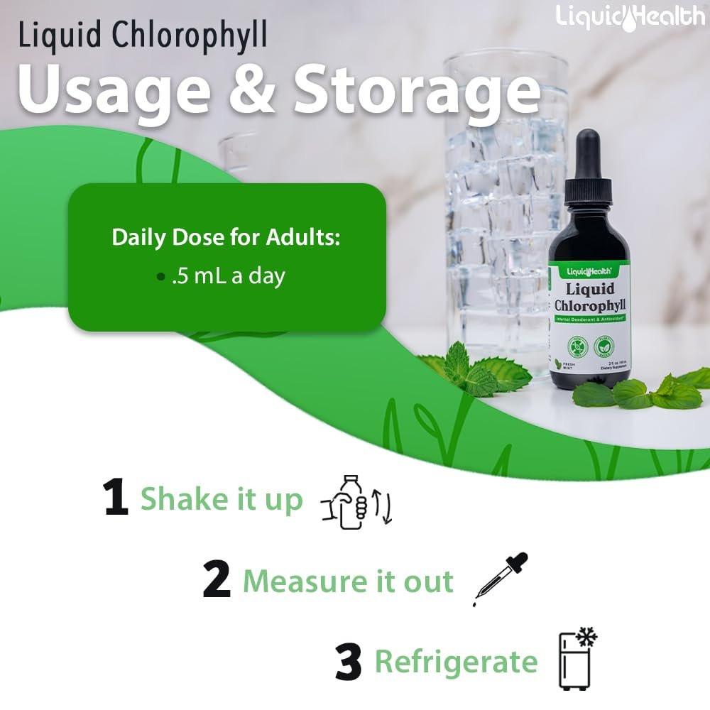 LIQUIDHEALTH Liquid Chlorophyll Drops - Internal Deodorizer, Liver Detox, Immune Support, Promote Collagen for Hair & Skin, Stop Bad Breath, Reduce Appetite - Made in the USA, Vegan, Non-GMO (2 oz) - görsel 7