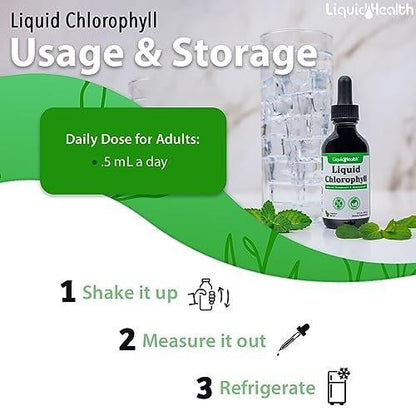 LIQUIDHEALTH Liquid Chlorophyll Drops - Internal Deodorizer, Liver Detox, Immune Support, Promote Collagen for Hair & Skin, Stop Bad Breath, Reduce Appetite - Made in the USA, Vegan, Non-GMO (2 oz)