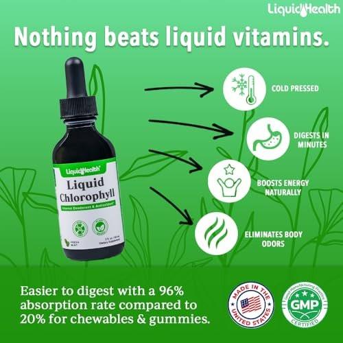 LIQUIDHEALTH Liquid Chlorophyll Drops - Internal Deodorizer, Liver Detox, Immune Support, Promote Collagen for Hair & Skin, Stop Bad Breath, Reduce Appetite - Made in the USA, Vegan, Non-GMO (2 oz) - görsel 4