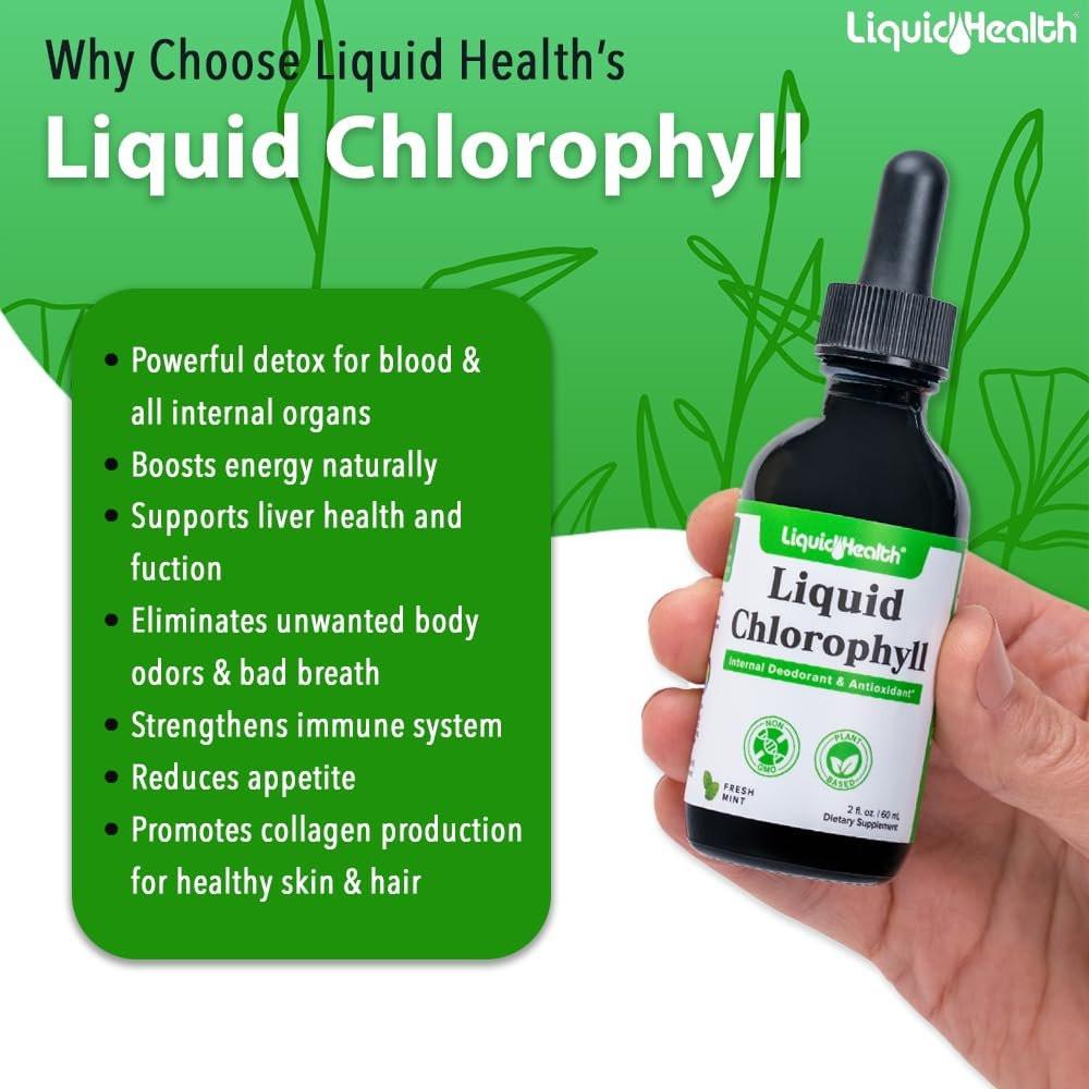LIQUIDHEALTH Liquid Chlorophyll Drops - Internal Deodorizer, Liver Detox, Immune Support, Promote Collagen for Hair & Skin, Stop Bad Breath, Reduce Appetite - Made in the USA, Vegan, Non-GMO (2 oz) - görsel 5