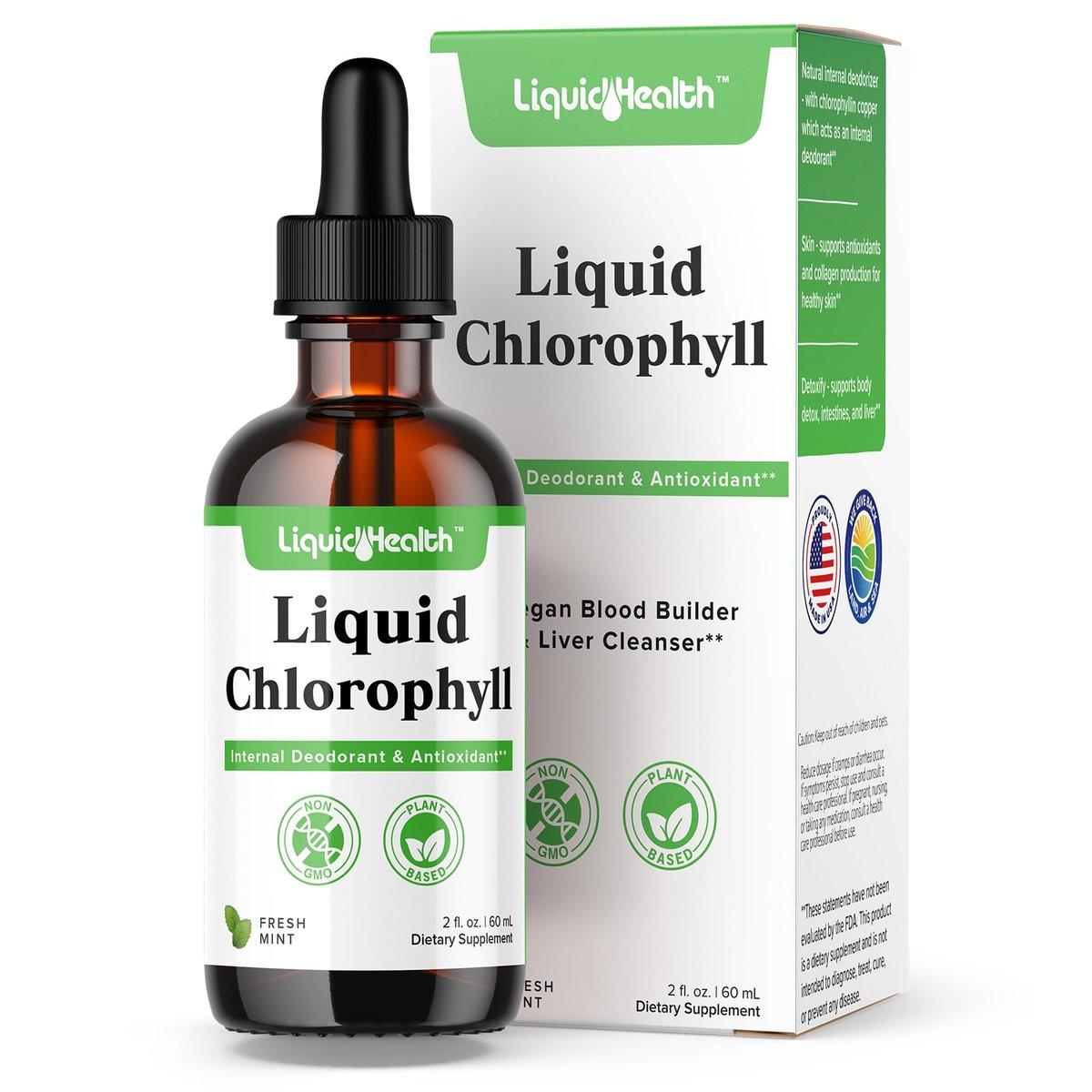 LIQUIDHEALTH Liquid Chlorophyll Drops - Internal Deodorizer, Liver Detox, Immune Support, Promote Collagen for Hair & Skin, Stop Bad Breath, Reduce Appetite - Made in the USA, Vegan, Non-GMO (2 oz) - görsel 1