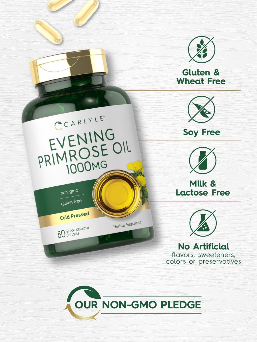 Carlyle Evening Primrose Oil Supplement 1000mg | 80 Softgel Capsules | Non-GMO & Gluten Free - görsel 9