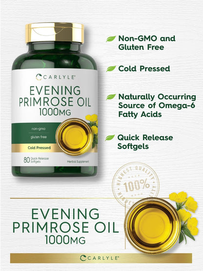Carlyle Evening Primrose Oil Supplement 1000mg | 80 Softgel Capsules | Non-GMO & Gluten Free