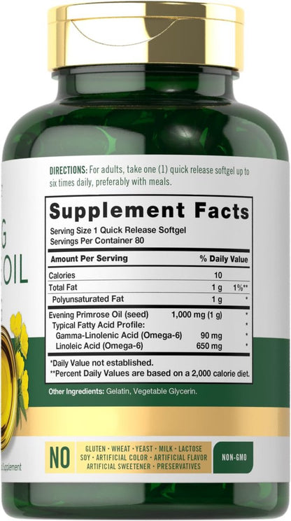 Carlyle Evening Primrose Oil Supplement 1000mg | 80 Softgel Capsules | Non-GMO & Gluten Free