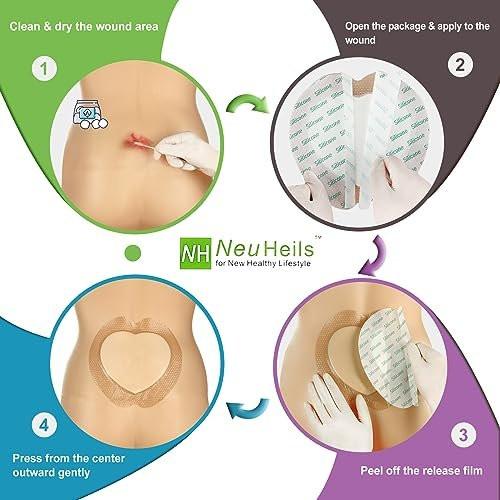 NeuHeils Sacrum Silicone Foam Dressing with Gentle Border for Sacral Ulcer, Pressure Ulcer, Butt Bed Sore, Size 7''x7'' (4.9''x5.3'' Pad), 5 Pack, High Absorbency Silicone Adhesive Wound Bandage - görsel 2
