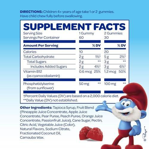 The Smurfs Nootropic Gummies for Kids with Vitamin B12 & L-Theanine | Laser Focus Gummy for Focus and Memory Supplements | Made with Real Fruit in a Smurf Berry | Doctor Developed | 60 Vegan Gummies - görsel 4