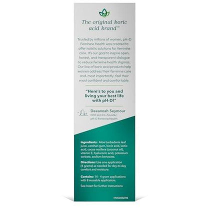 pH-D Feminine Health Support Boric Acid Moisturizing Vaginal Gel with Hyaluronic Acid, Vitamin E for Vaginal Dryness, Woman Owned, Paraben-Free, pH-Balanced, Vegan, 14 Applications, Made in the USA