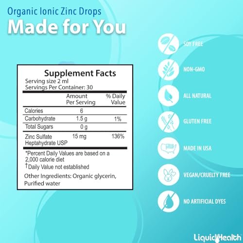 LIQUIDHEALTH USDA Organic Ionic Zinc High Potency Drops - Trace Mineral Liquid Vitamin Supplement for Adults & Kids - Immune & Digestive Support, Skin & Wound Health - USA Made, Vegan, Non-GMO (2 oz) - görsel 1
