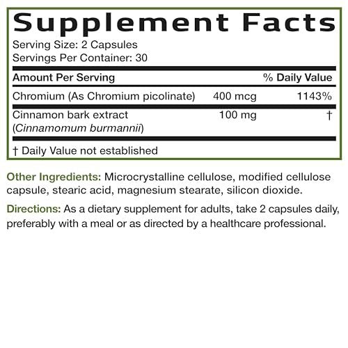 Bronson Cinnamon Plus Chromium Picolinate Supplement, High Potency Chromium, Non-GMO, 60 Vegetarian Capsules - görsel 7