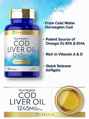 Carlyle Norwegian Cod Liver Oil | with EPA & DHA | 1245mg | 150 Softgels | Liquid Capsules | Non-GMO & Gluten Free Supplement