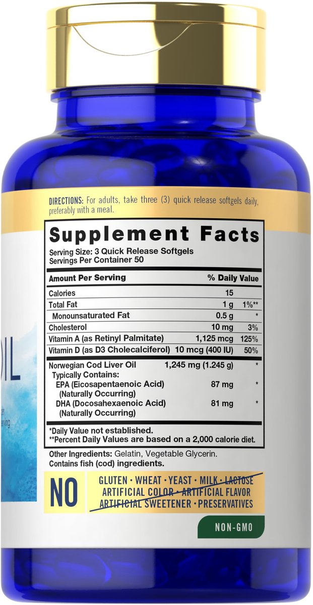 Carlyle Norwegian Cod Liver Oil | with EPA & DHA | 1245mg | 150 Softgels | Liquid Capsules | Non-GMO & Gluten Free Supplement - görsel 3