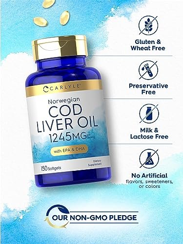 Carlyle Norwegian Cod Liver Oil | with EPA & DHA | 1245mg | 150 Softgels | Liquid Capsules | Non-GMO & Gluten Free Supplement - görsel 10
