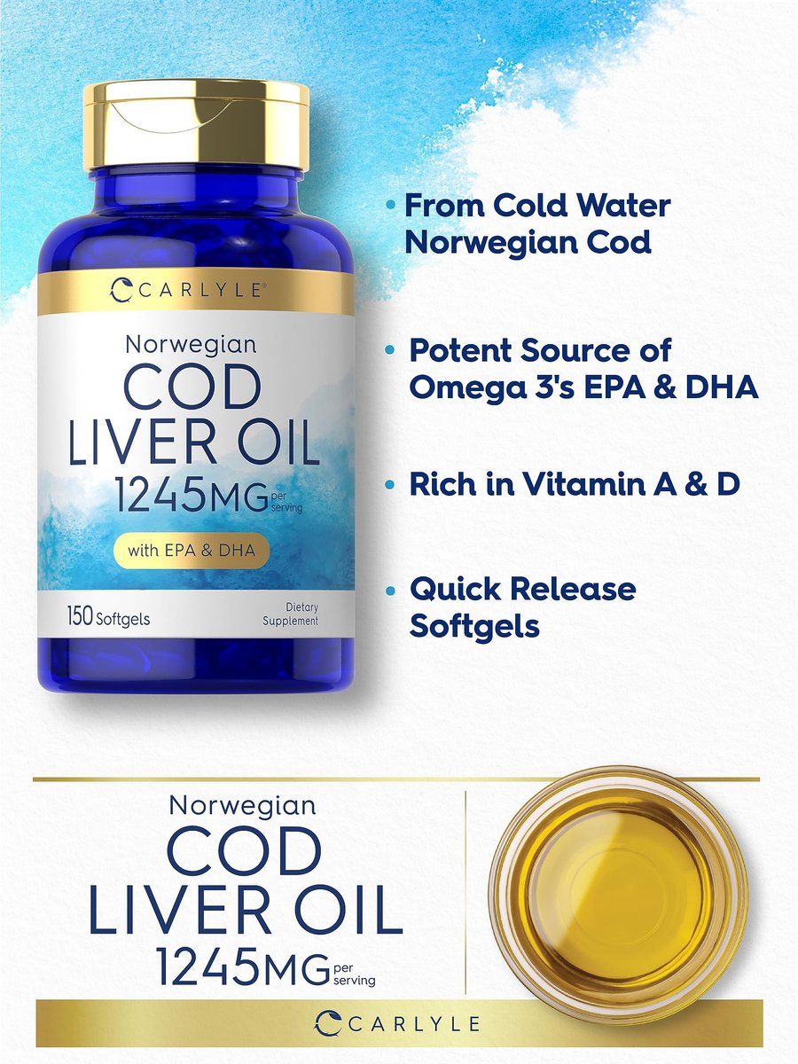Carlyle Norwegian Cod Liver Oil | with EPA & DHA | 1245mg | 150 Softgels | Liquid Capsules | Non-GMO & Gluten Free Supplement - görsel 7