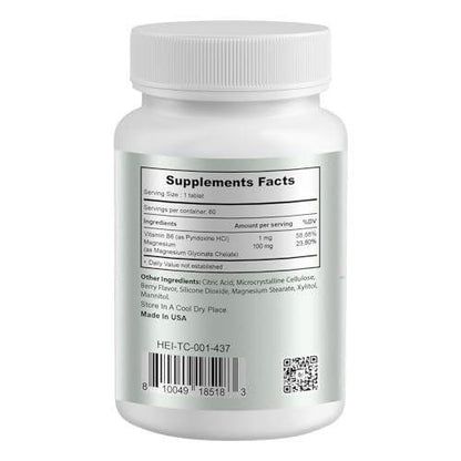 Heivy Kids Calming Supplement - Magnesium Glycinate 100mg & Vitamin B6 - Supports Calm & Relaxation - Berry Flavor for Ages 4+ (60 Servings) - Vegan, Gluten-Free, Made in USA