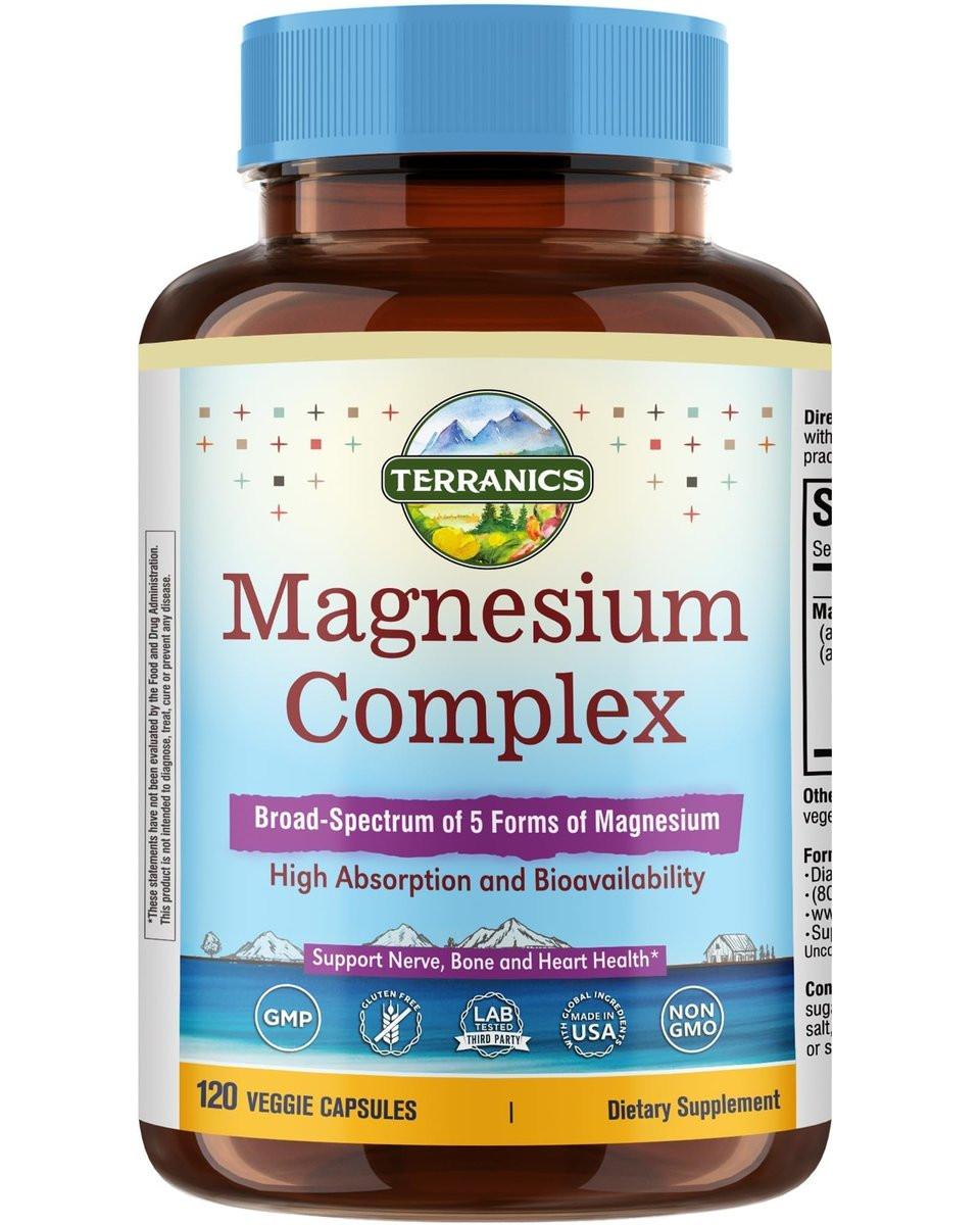 Terranics 5-in-1 Magnesium Complex Supplement 500mg - 5 Forms High Absorption Magnesium Glycinate Citrate Malate Aspartate Gluconate for Sleep Heart Health - Non-GMO 120 Vegan Capsules - görsel 1