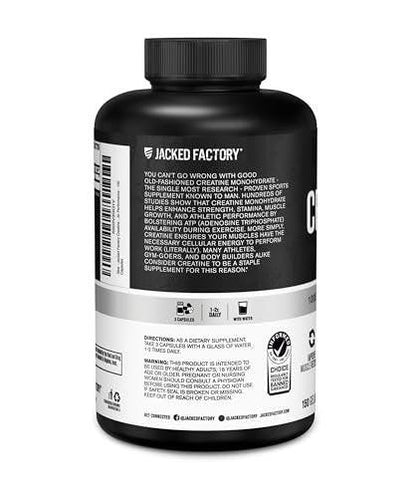 Jacked Factory Creatine Monohydrate Capsules – Creatine Pills for Muscle Growth, Increased Strength, Enhanced Energy Output and Improved Athletic Performance – 150 Capsules